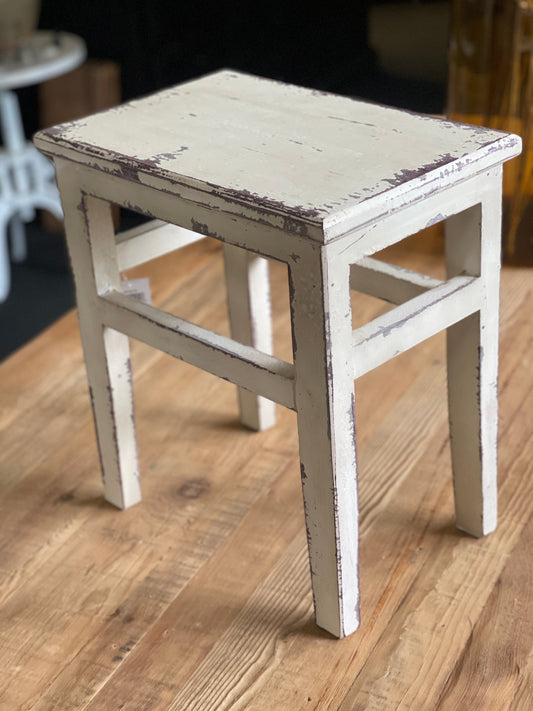 Wooden Stool, White Washed