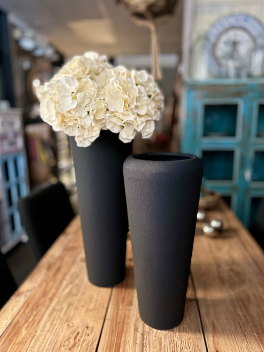 Tall Metal Black Round Vase, Small