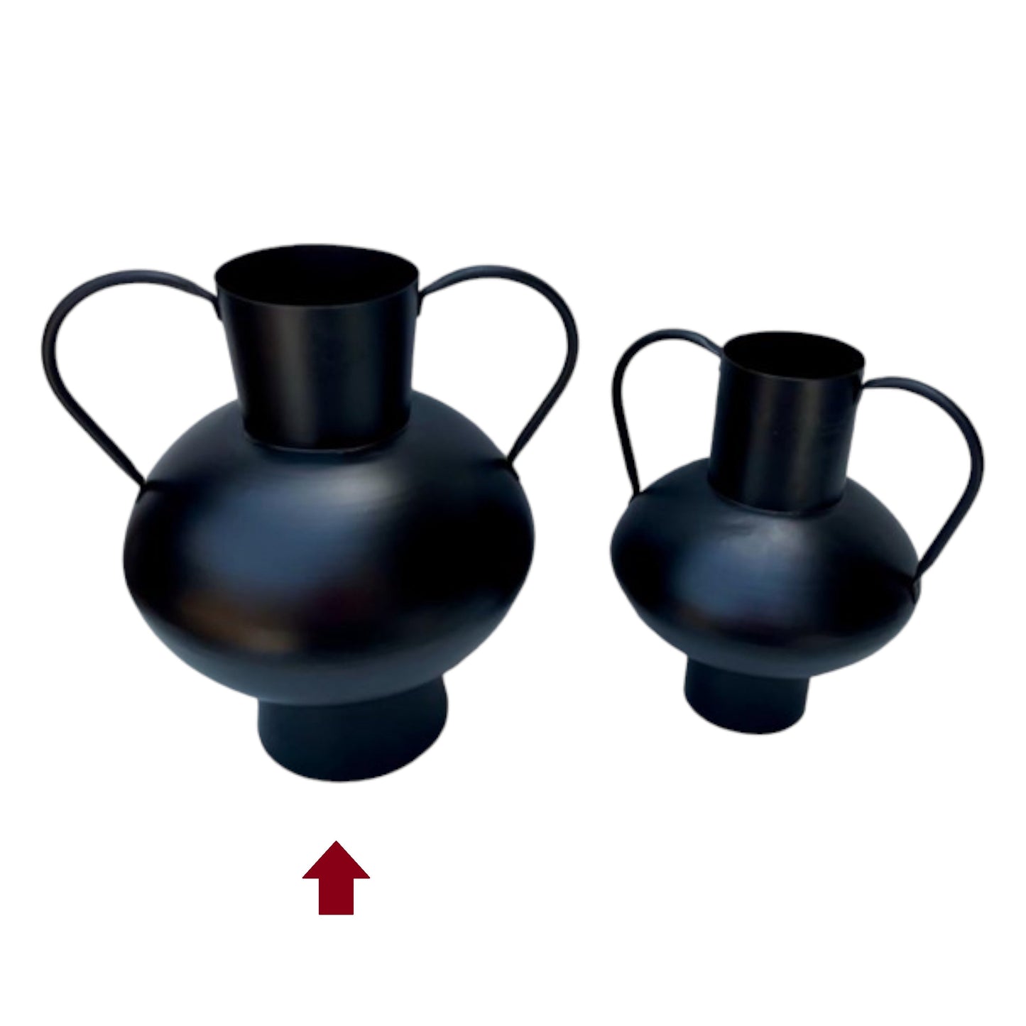 Metal Black Double Handles Urn Vases, Set Of 2