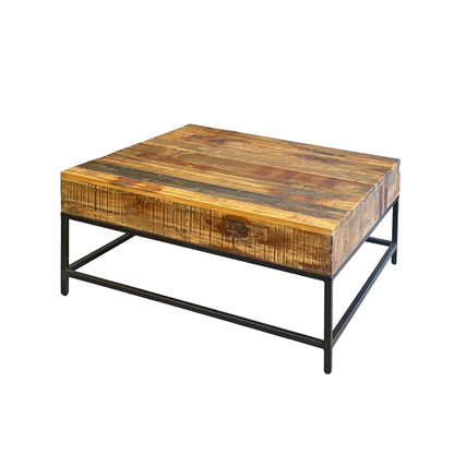 Recycled Wood Square Iron Base Coffee Table