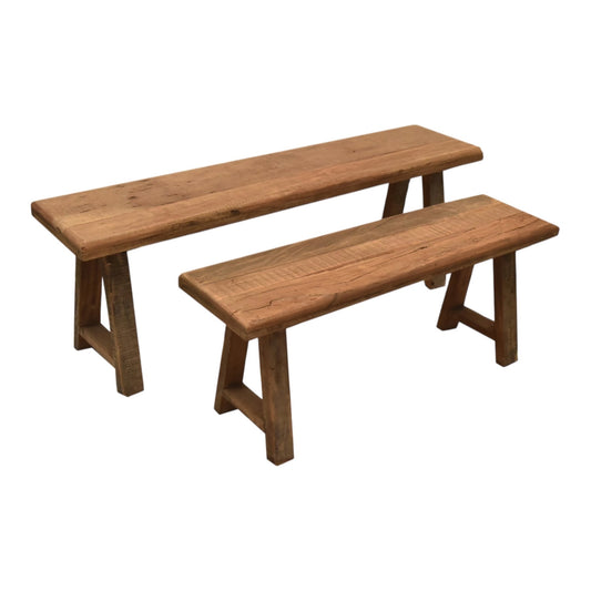 Wooden Bench, Set Of 2, L: 48X11X16, S: 36X10X14.5 In