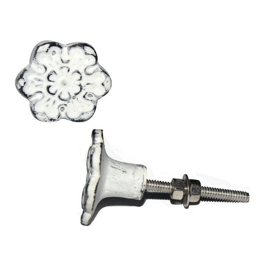 Bouton fleur en fonte, boutons antiques pour armoires, portes et meubles, crème