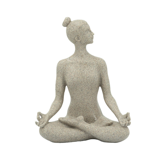 Beige Resin and Stone Yoga Figurine in Cross-Legged Pose
