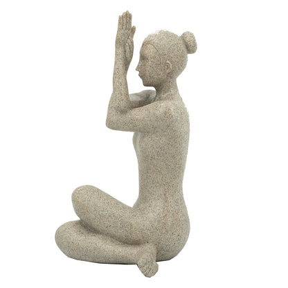 Beige Resin and Stone Yoga Figurine in Anjali Mudra Pose