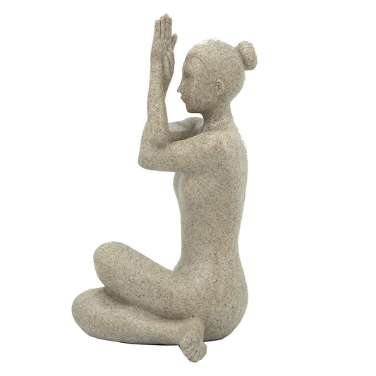 Beige Resin and Stone Yoga Figurine in Anjali Mudra Pose