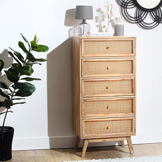 SP0301Q, Raphia Tall Chest 5 Drawers, Natural