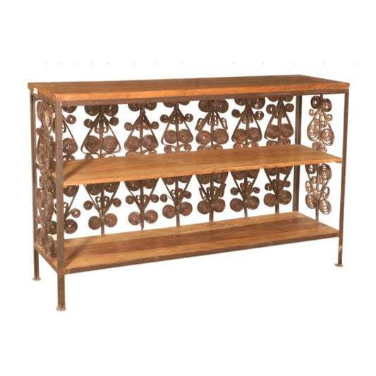 Art. Iron Console Table With Teak Wood Top