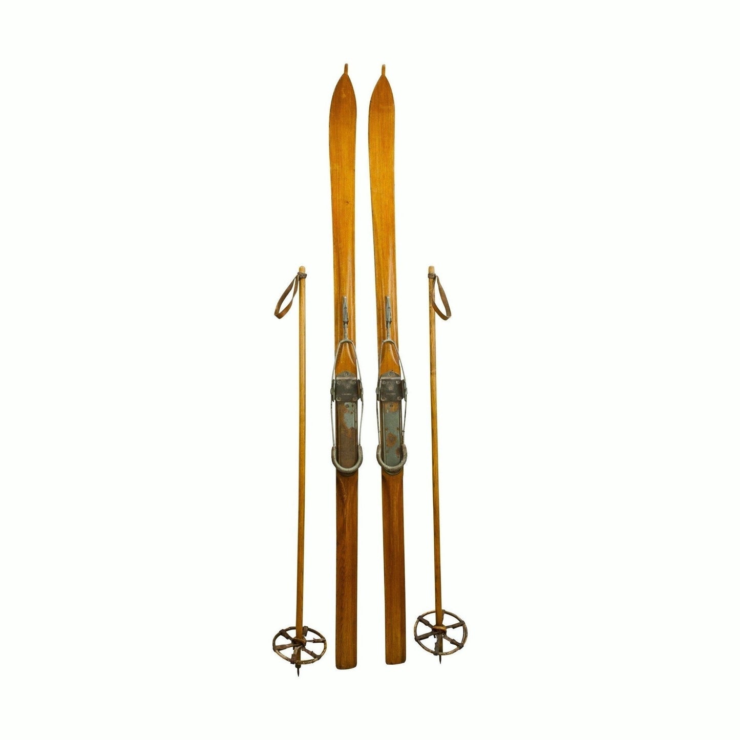 "Skis Anciens Avec Bâtons, Taille Adulte"