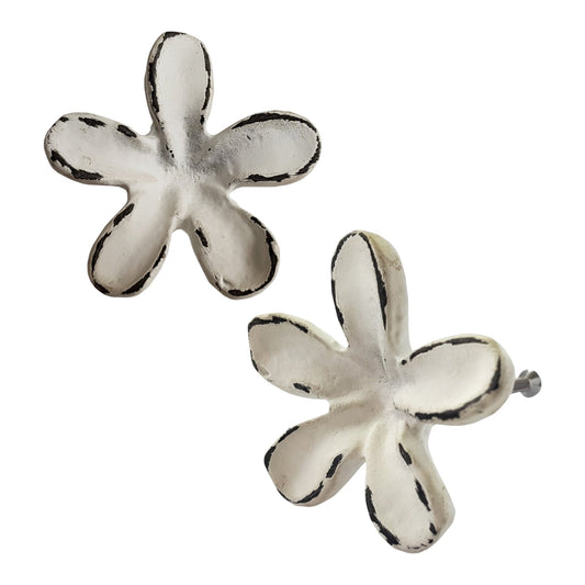 Bouton de tiroir marguerite rustique, boutons en fonte très résistants - Poignées d'armoire rustiques et boutons de porte intérieure pour la maison, blanc vieilli 