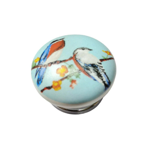 Ceramic Multi Blue Bird Knob, Blue