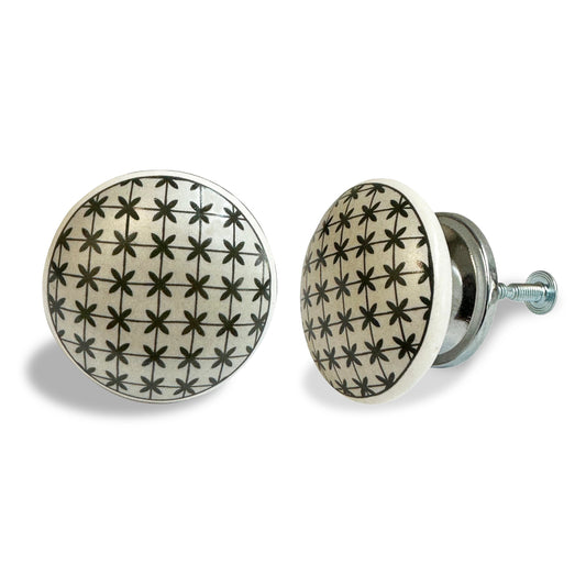 Ceramic Black Texture Round Knob, Black / White