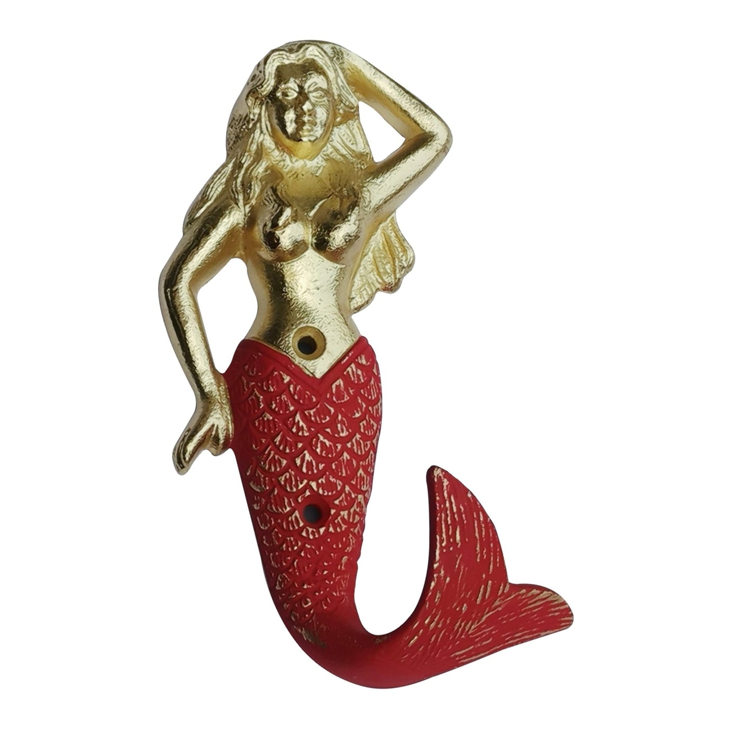 Mermaid Wall Hook, Red Patina and Gold