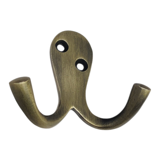 Double Hook, Iron, Antique Brass