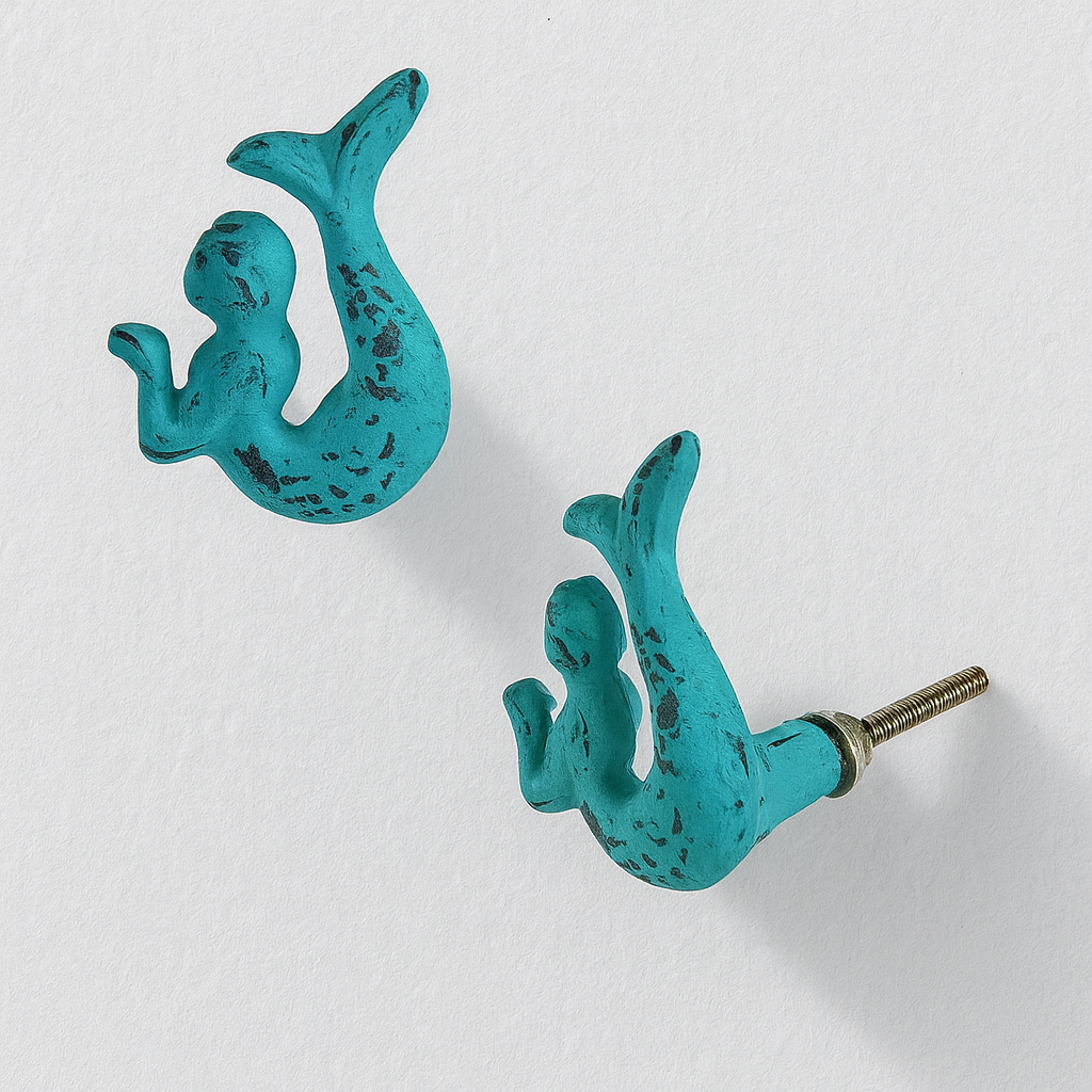 Bouton de sirène en métal, boutons nautiques pour armoires, tiroirs et meubles, turquoise en détresse