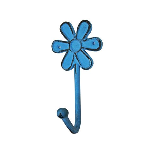 Crochet à fleurs - Crochet mural en fonte robuste - Crochet décoratif à suspendre - Porte-clés, porte-serviettes, porte-parapluie et porte-chapeau faciles à installer, bleu, petit