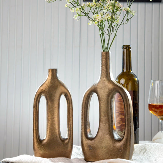 "Vase Heniya, Lot de 2, Or Vieilli, Aluminium"