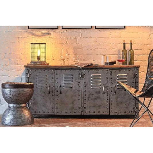 Smith Industrial Style Side Console, Iron/Wood Top