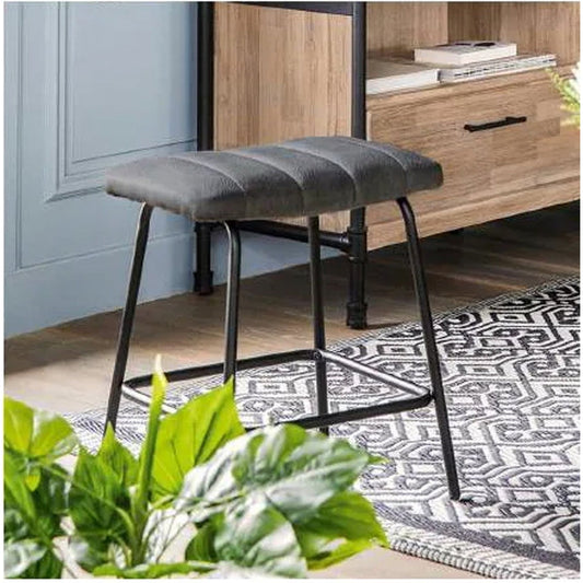 Tabouret capitonné Chester, cuir, noir/gris, 50 % de rabais