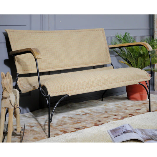 Long Metal Frame Rattan Bench