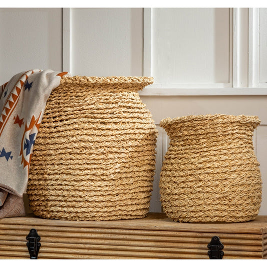 Isabell Woven Palm Planter Basket, Set Of 2