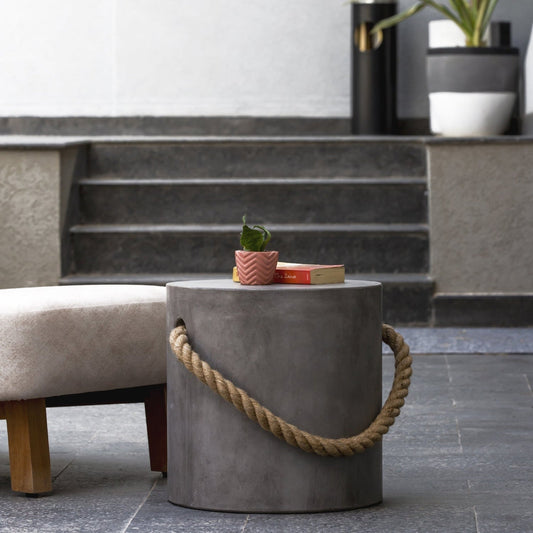 Concrete Accent Stool With Rope Handle