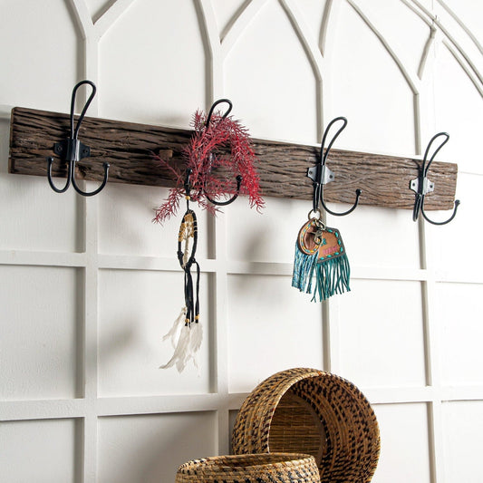 Wooden 4 Hooks Rack