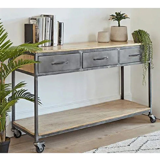 Loft 3 Drawer Console W/Wheels