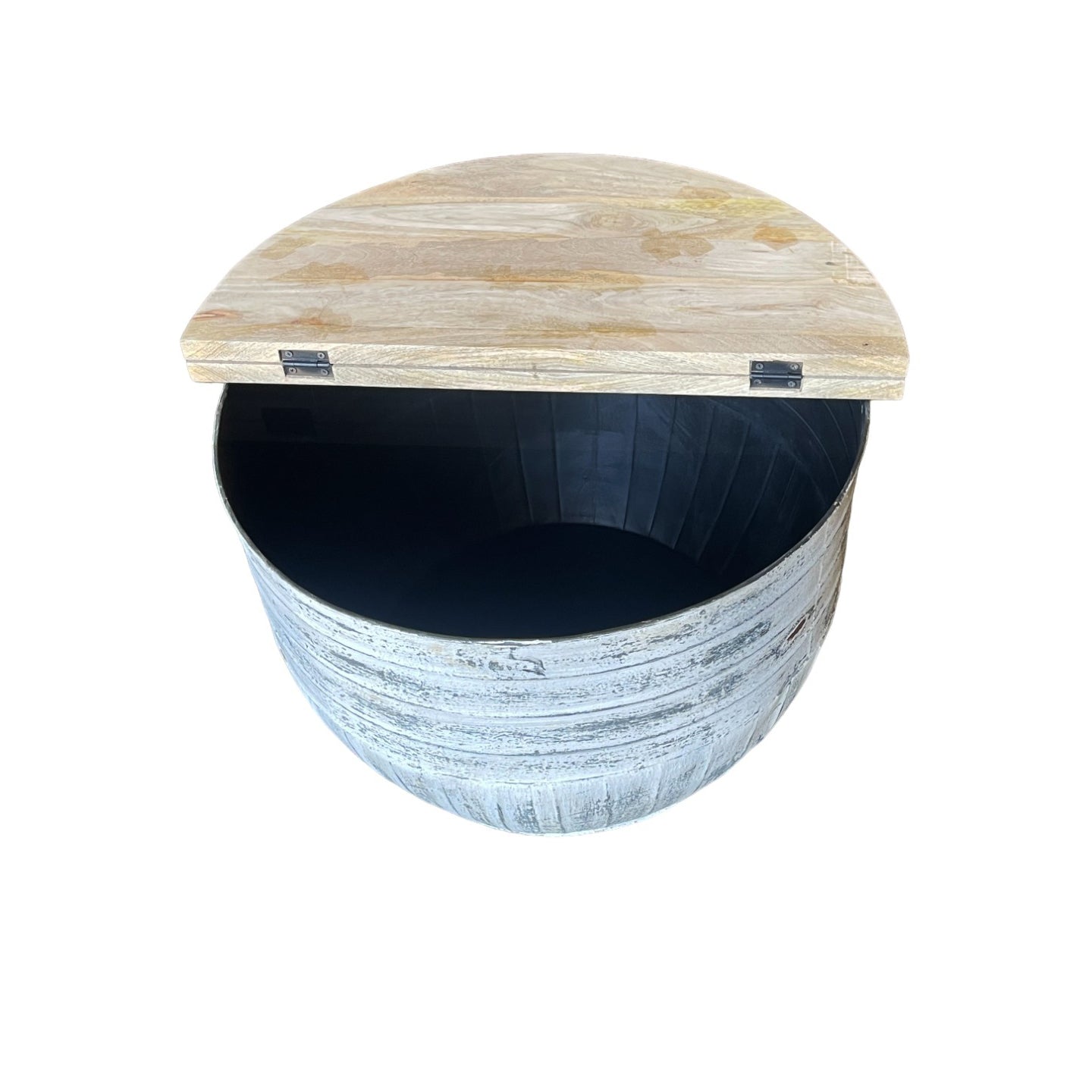 Drum Iron Coffee Table With Storage, White Washed