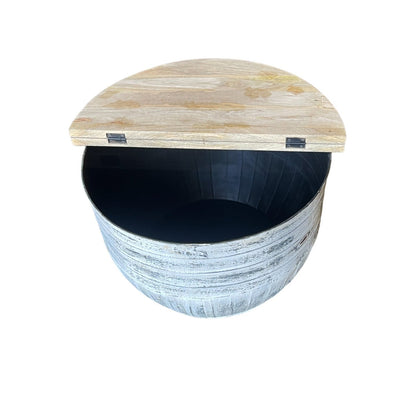 Drum Iron Coffee Table With Storage, White Washed