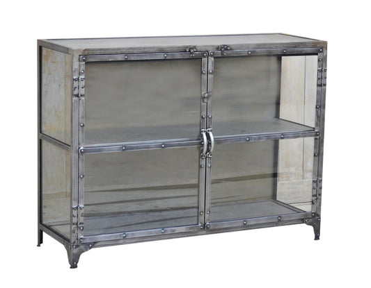 Iron Frame Glass Displayer Sideboard, Antique Metal