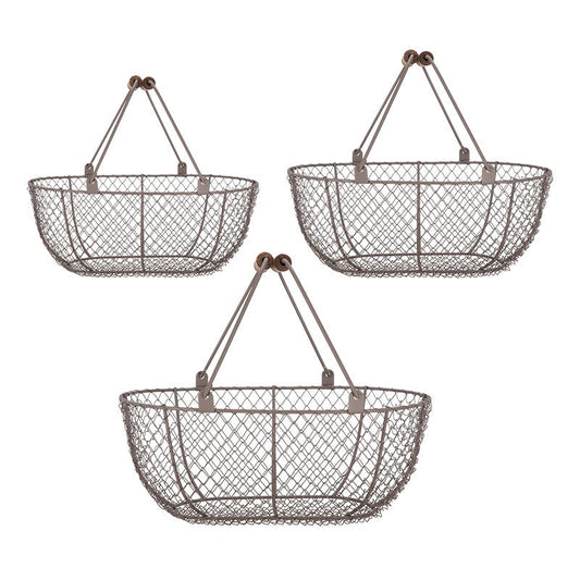 Panier en Fil Ovale Lot de 3 Marron