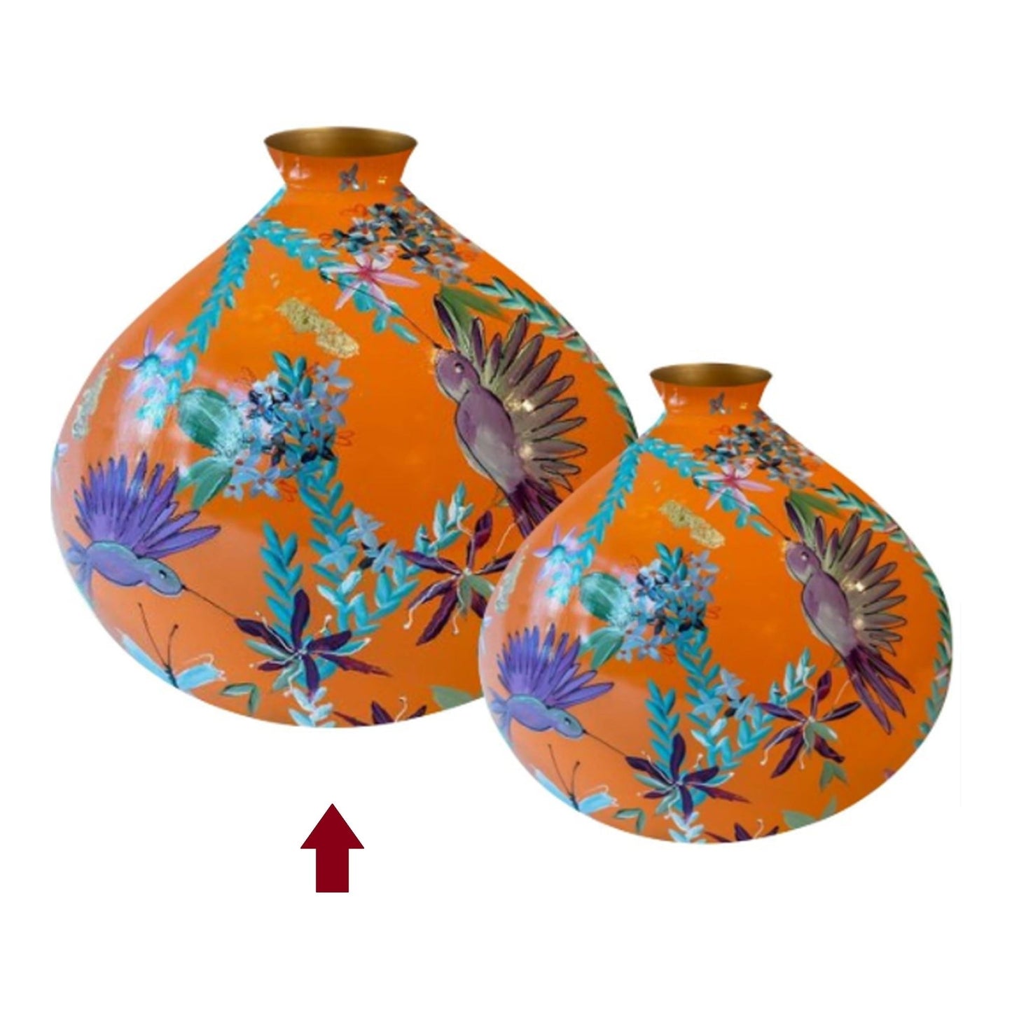 Enamel Vas, Orange & Purple Floral, Large