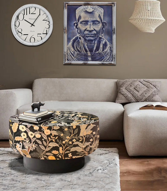 Coffee Table,  Printed Black & Golden Floral