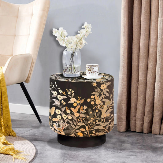 Side Table, Printed Black & Golden Floral