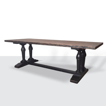 Long Recycled Old Pine Dining Table, Rustic Black