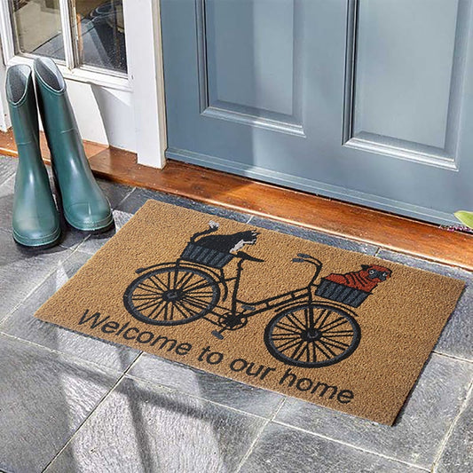 Bicycle Doormat, "Welcome to our home", 18x30in