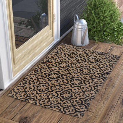 Mosaic Pattern Coir Doormat, Natural, PVC Tufted