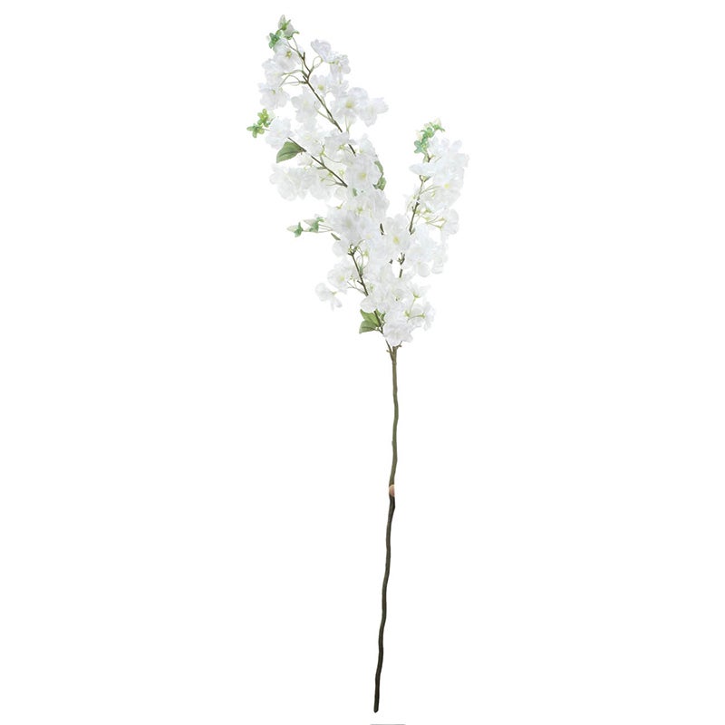 Tige de fleur de cerisier artificielle de 40 po, blanche