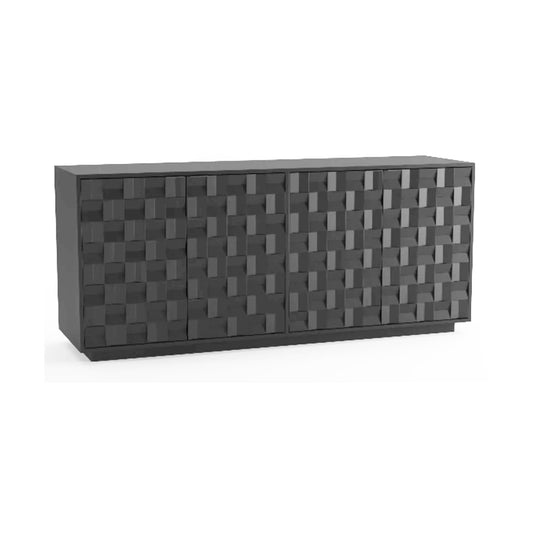 Step Wooden 4 Door Buffet Table, Black, Mango Wood