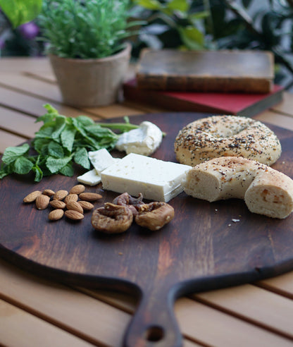 "Planche à découper circulaire en bois, sans danger pour les aliments"