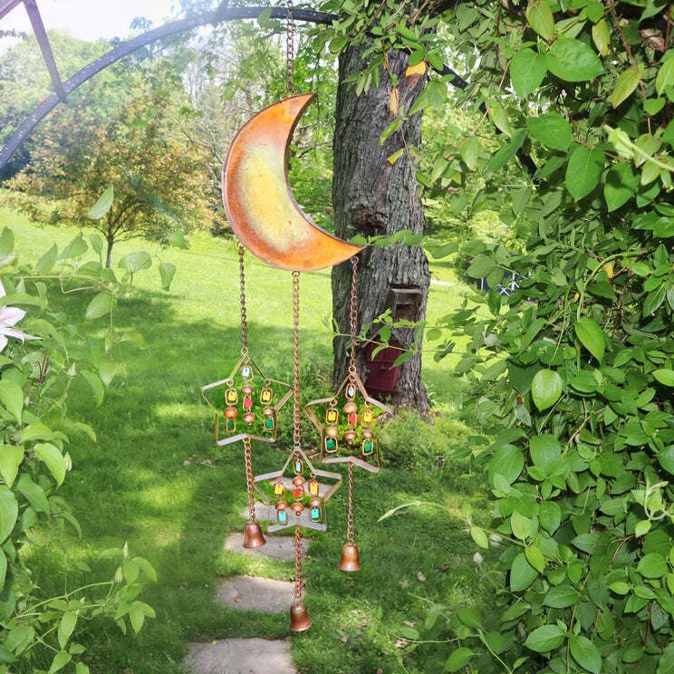 Multicolor Moon & Stars W/Dangles Wind Chime