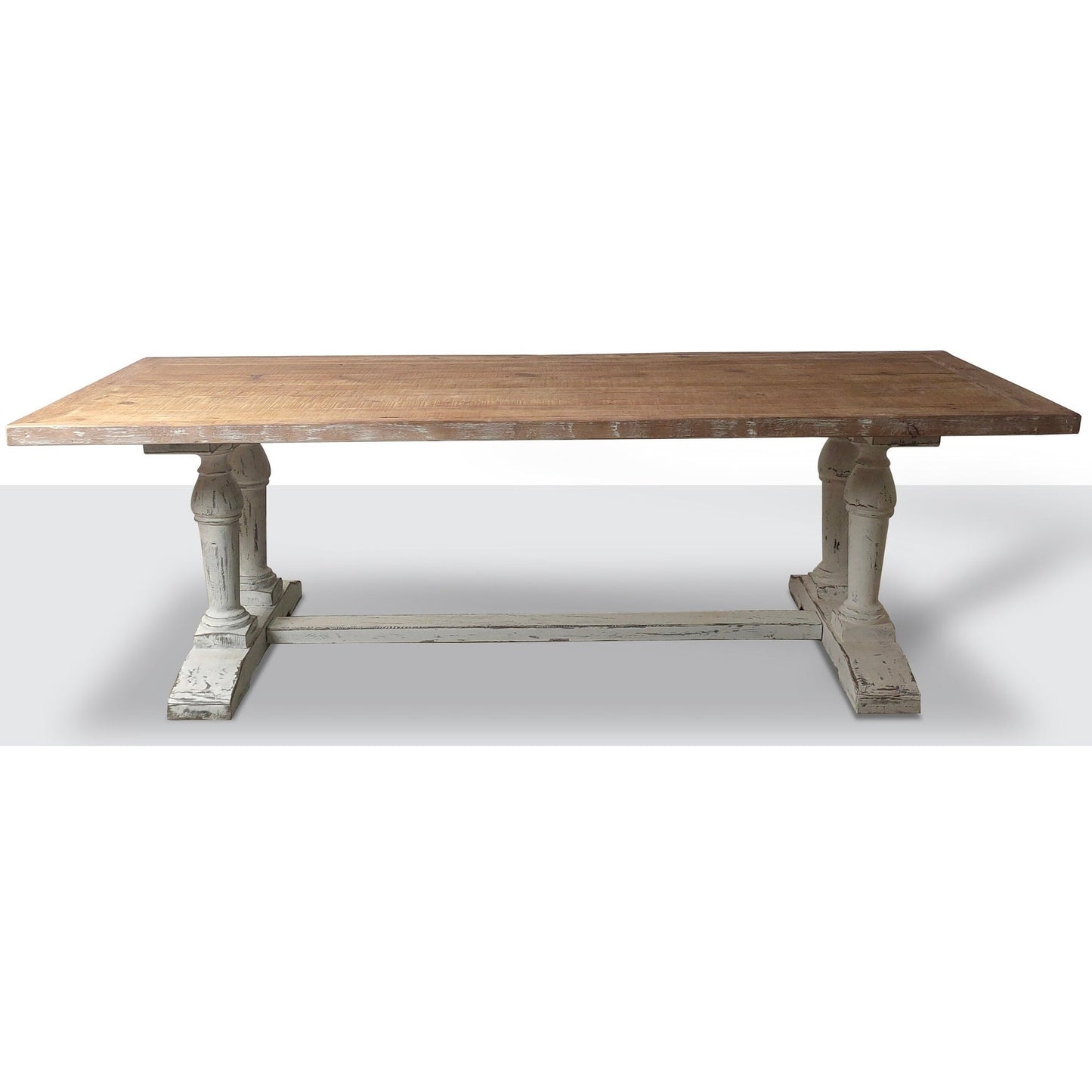 Long Recycled Old Pine Dining Table, Rustic White