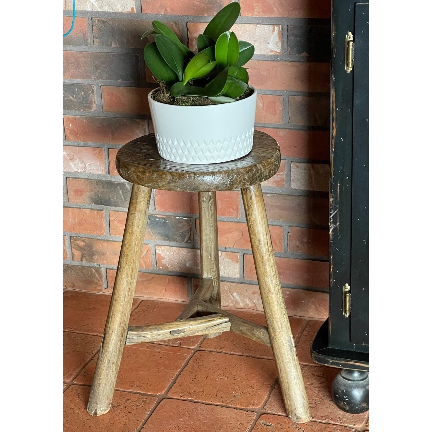 Old Wooden Round Stool, Elm Wood