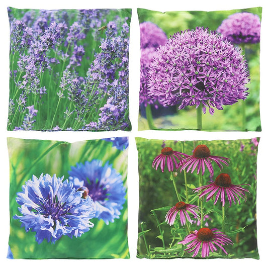 Coussin d'extérieur avec fleur violette L