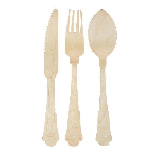 Wooden disposable cutlery set