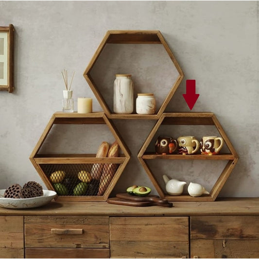 Reclaimed Wooden Hexagon Shelf With Divider, 10% Off