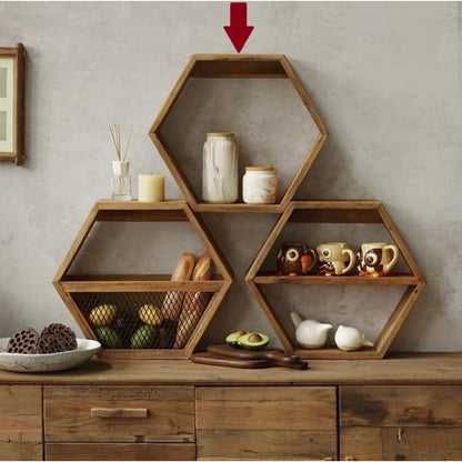 Étagère hexagonale en bois récupéré