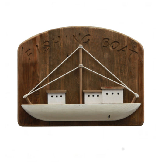 Reclaimed Wooden Fishing  Boat Wall Decor, White, 30% Off