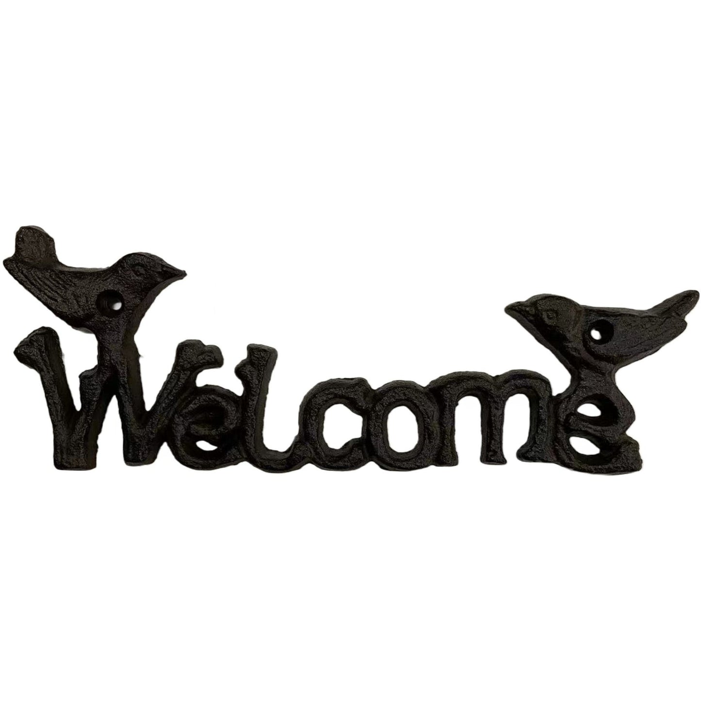 ~Welcome~ Plaque de Bienvenue Deux Oiseaux, Fonte, Marron