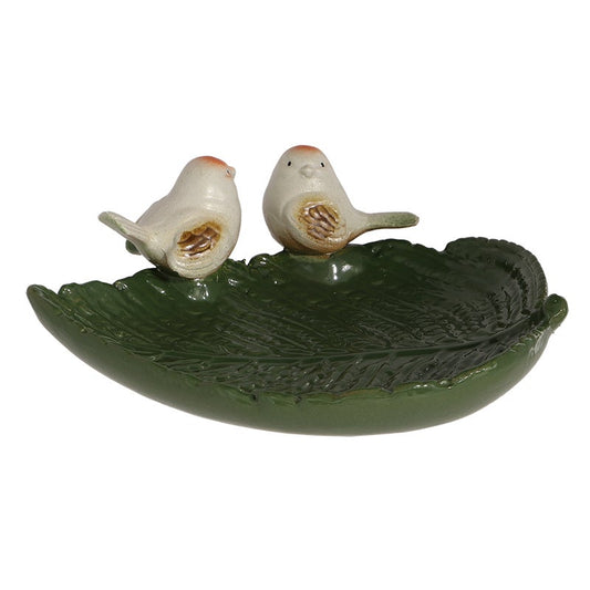 Ceramic Leaf Shaped Bird Bath With Birds